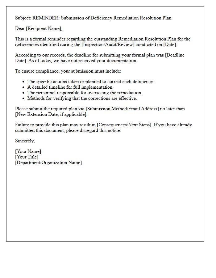 Deficiency Remediation Resolution Plan Submission Reminder Letter