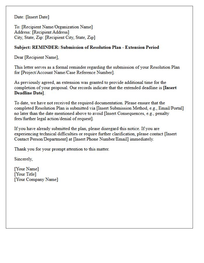 Extension Period Resolution Plan Submission Reminder Letter