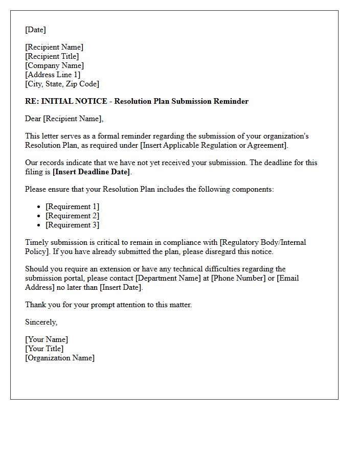 Initial Notice Resolution Plan Submission Reminder Letter
