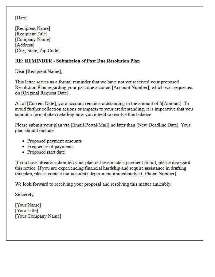 Past Due Resolution Plan Submission Reminder Letter