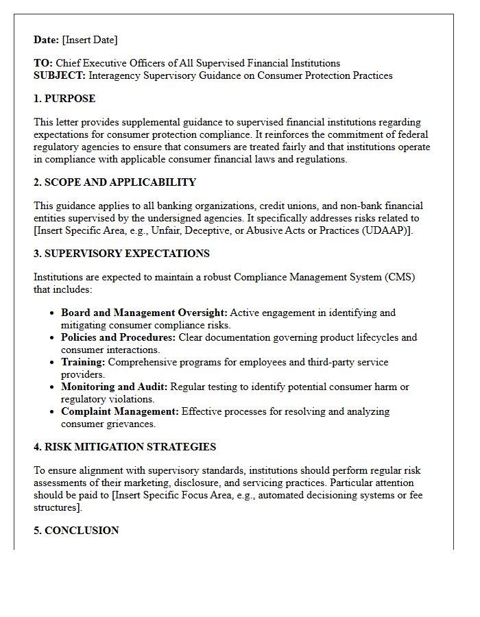 Interagency Supervisory Guidance Letter Addressing Consumer Protection Practices