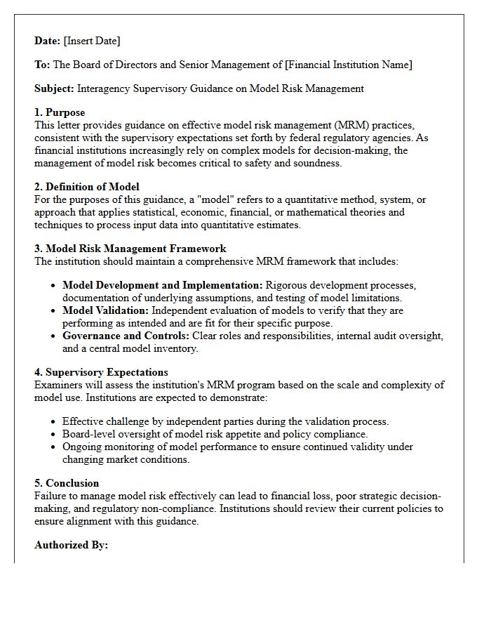 Interagency Supervisory Guidance Letter Concerning Model Risk Management