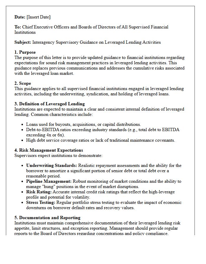 Interagency Supervisory Guidance Letter on Leveraged Lending Activities