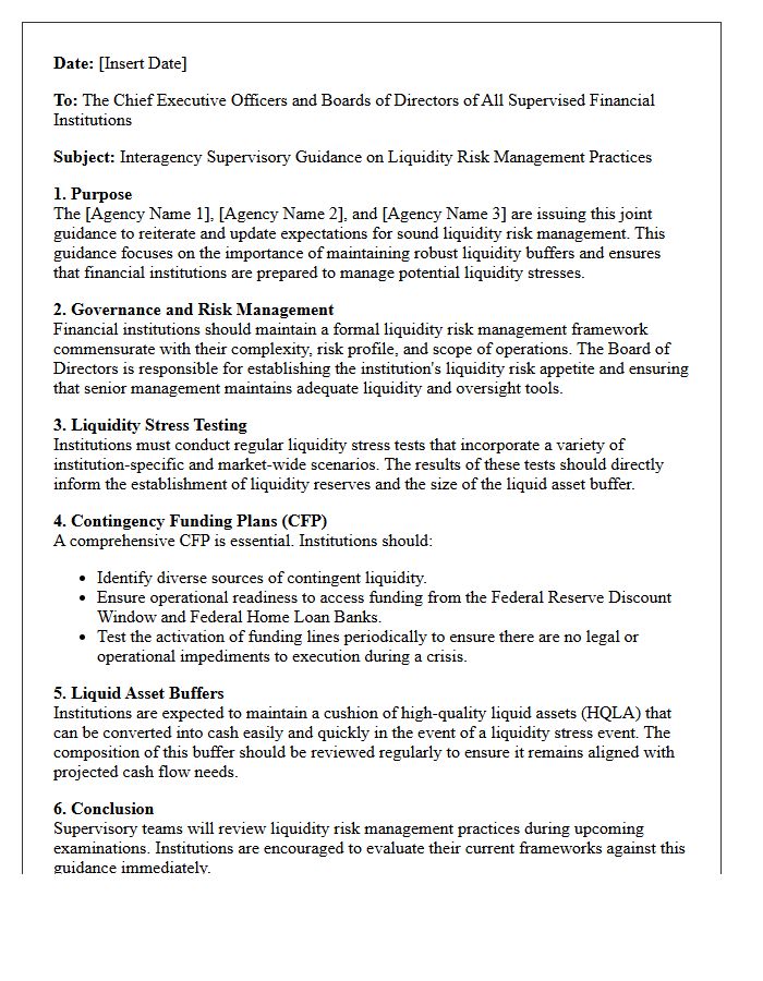Interagency Supervisory Guidance Letter on Liquidity Risk Management Practices