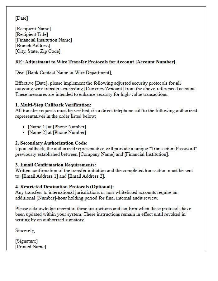 High-Value Transaction Wire Transfer Protocol Adjustment Letter