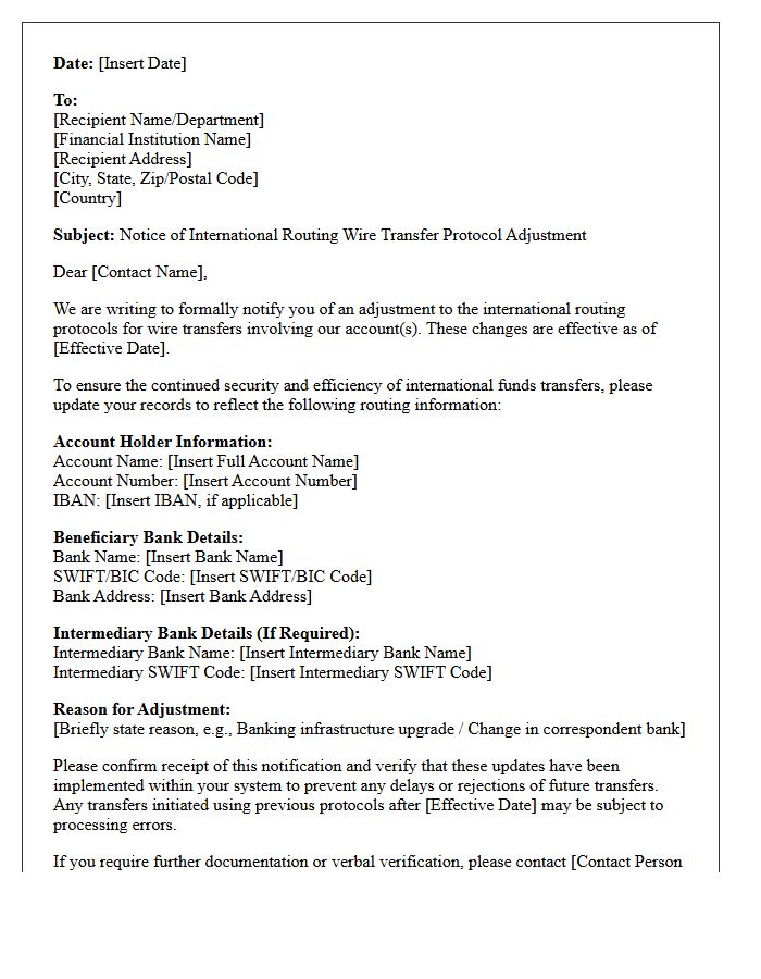 International Routing Wire Transfer Protocol Adjustment Letter