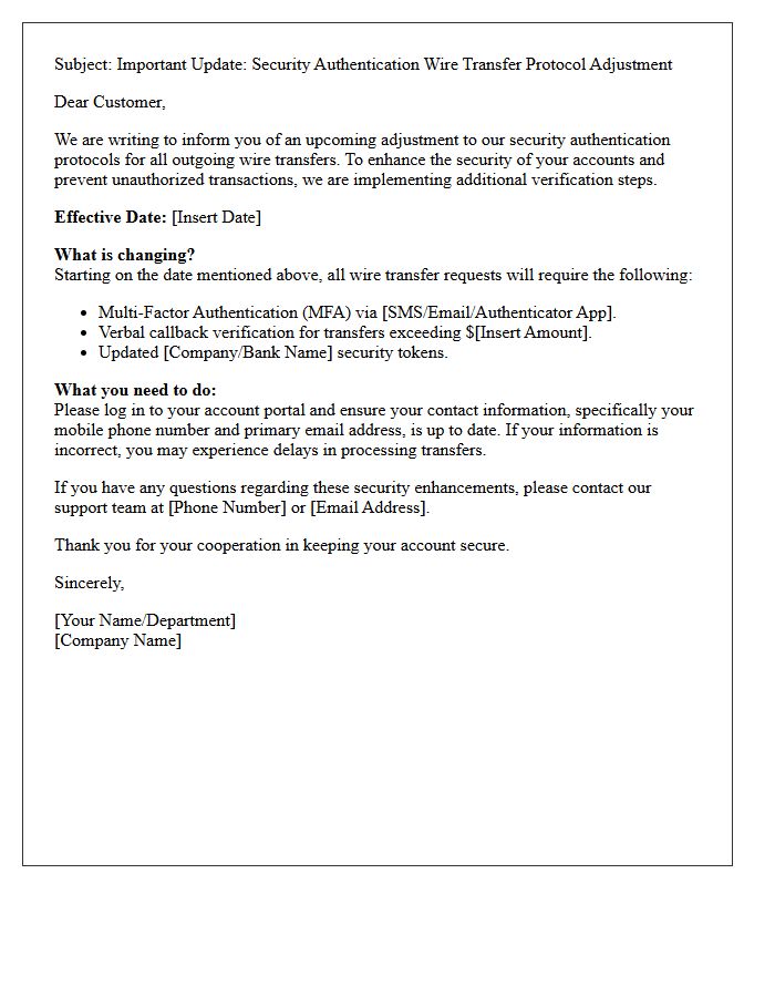 Security Authentication Wire Transfer Protocol Adjustment Letter