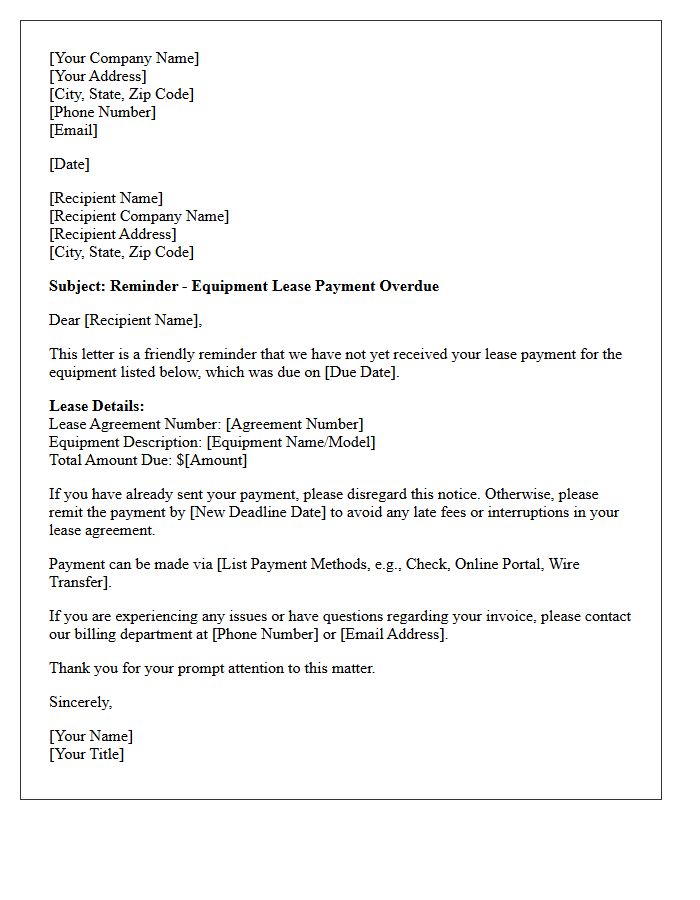 Equipment Lease Payment Reminder Letter