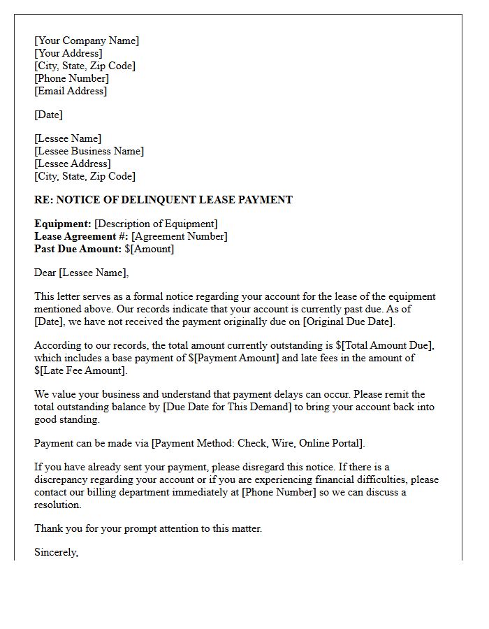 First Demand Letter for Delinquent Equipment Lease
