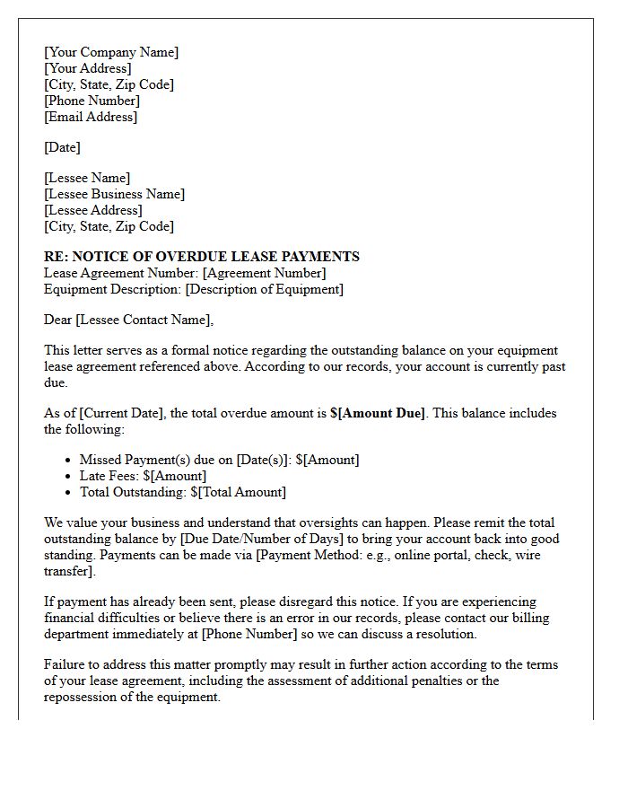 Initial Action Letter for Unpaid Equipment Lease