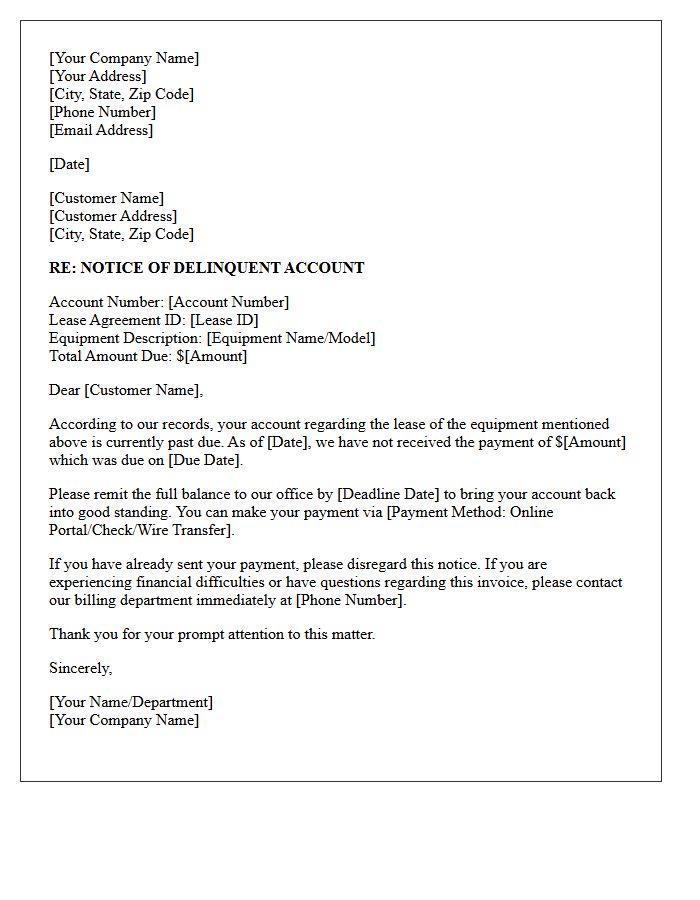 Initial Debt Collection Letter for Equipment Lease