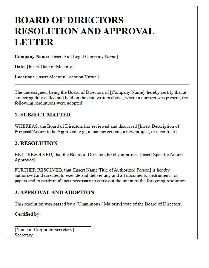 Board Of Directors Resolution And Approval Letter