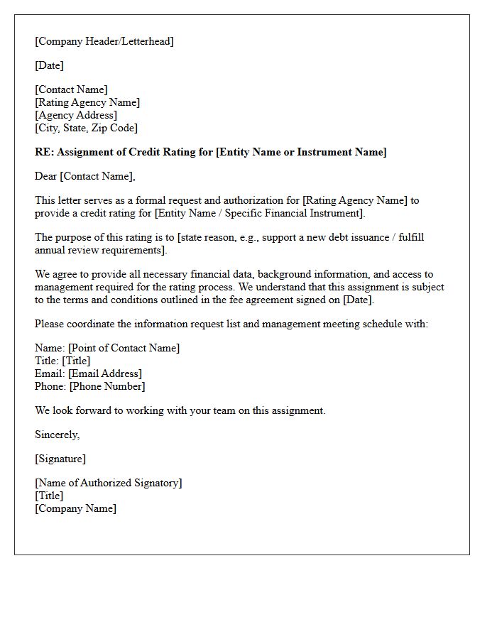 Credit Rating Agency Assignment Letter