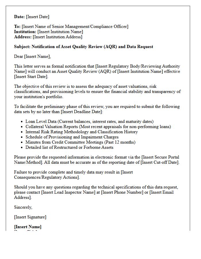 Asset Quality Review Data Request Notification Letter