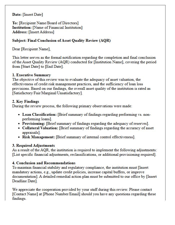 Asset Quality Review Final Conclusion Letter