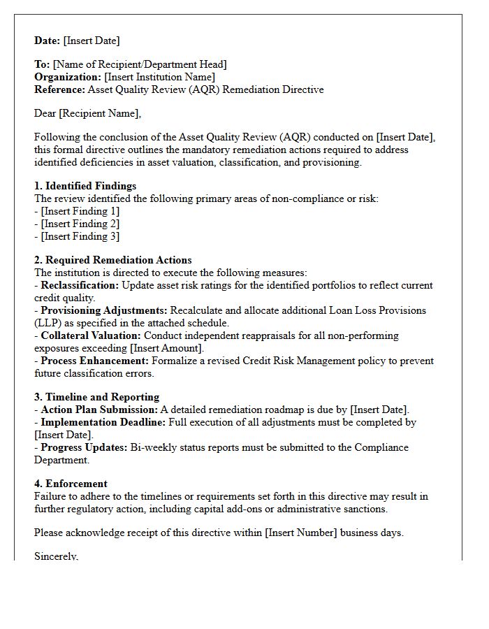 Asset Quality Review Remediation Directive Letter