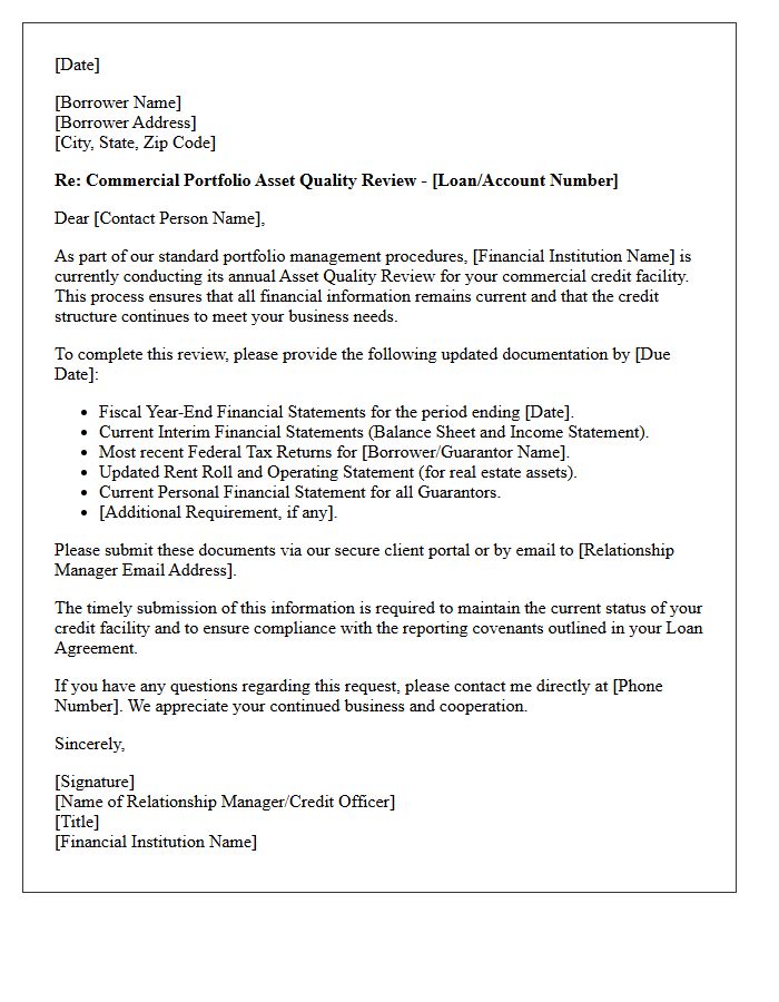 Commercial Portfolio Asset Quality Review Letter