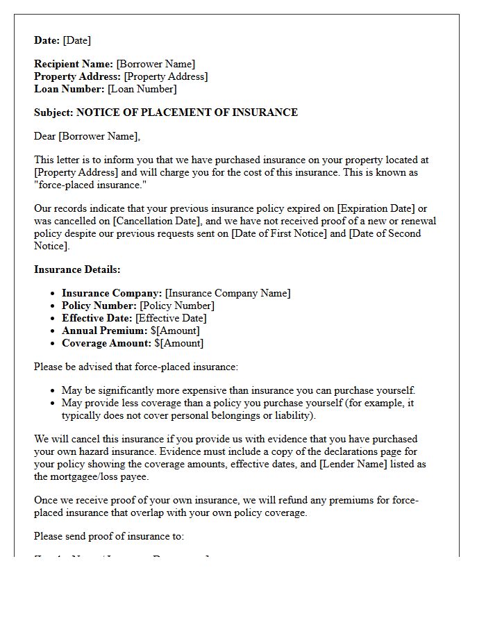 Force-Placed Insurance Notification Letter