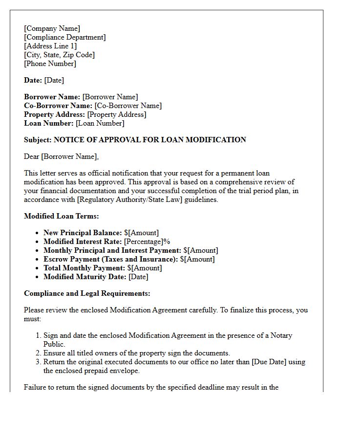 Loan Modification Approval Compliance Letter