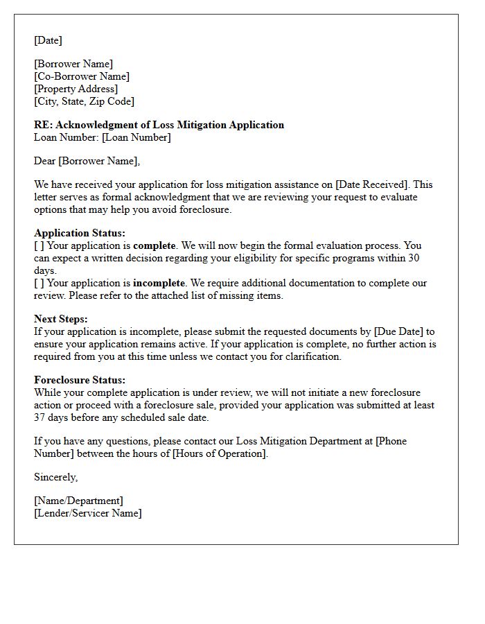 Loss Mitigation Application Acknowledgment Letter