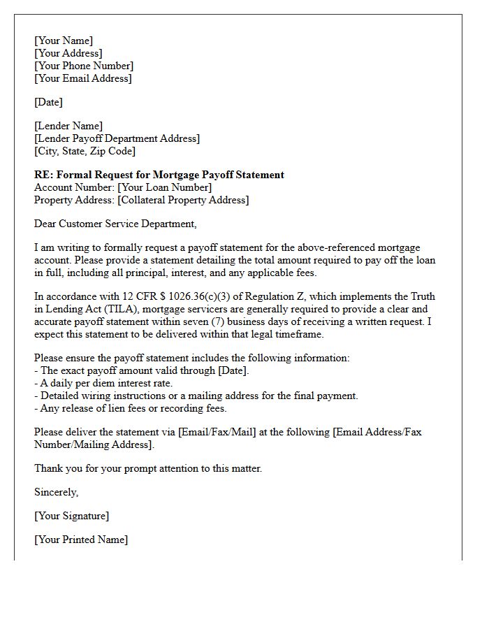 Mortgage Payoff Statement Compliance Letter