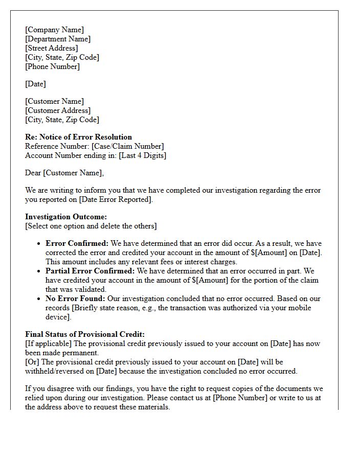 Notice of Error Resolution Compliance Letter