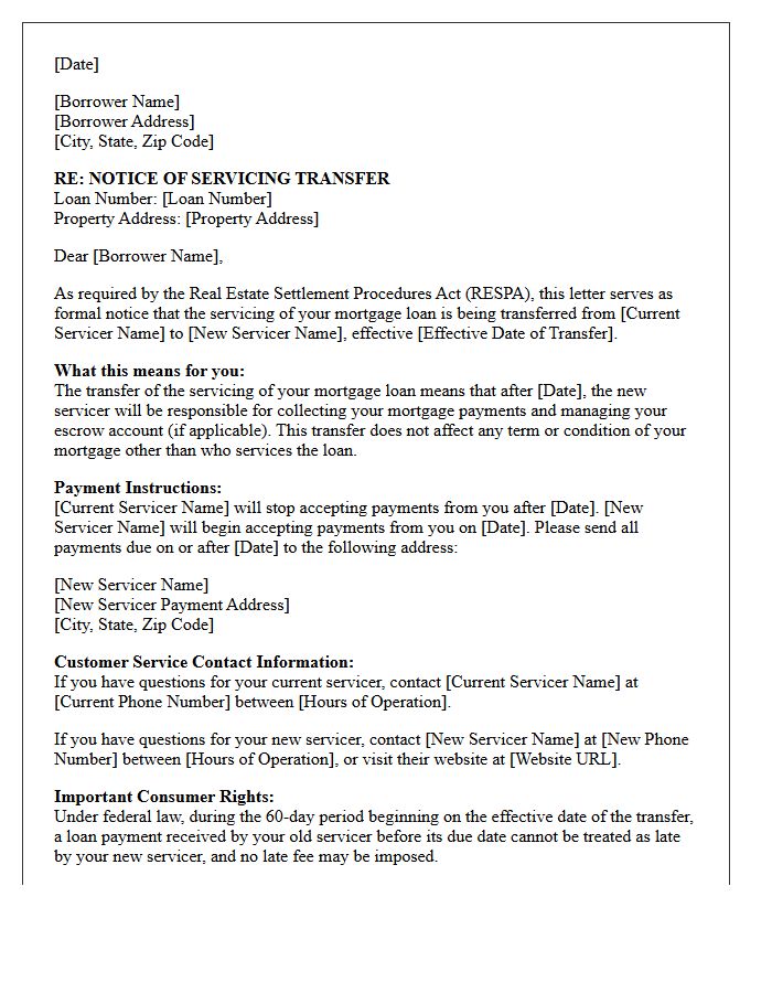 Notice of Servicing Transfer Compliance Letter