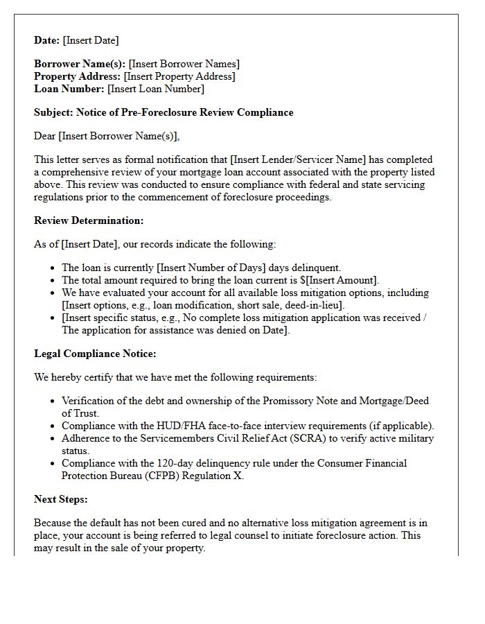 Pre-Foreclosure Review Compliance Letter