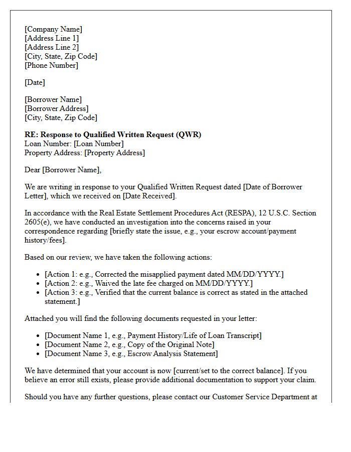 Qualified Written Request Response Letter