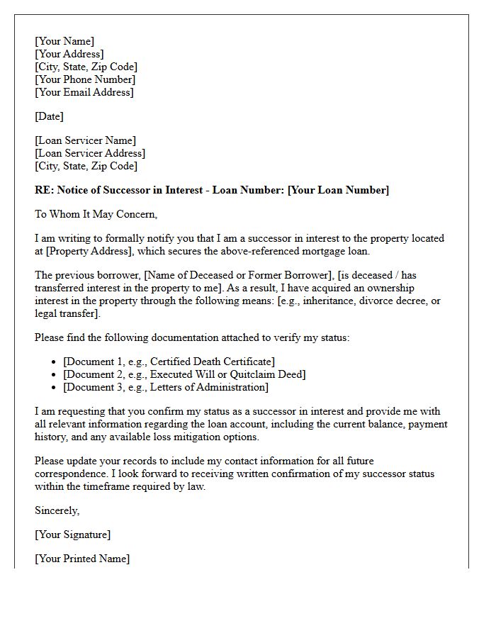 Successor in Interest Verification Letter