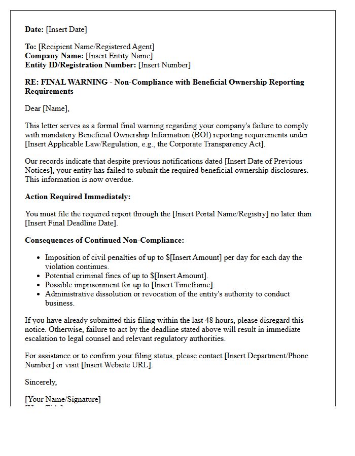 Final Warning Letter for Beneficial Ownership Non-Compliance
