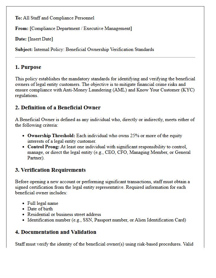 Internal Policy Letter for Beneficial Ownership Verification Standards