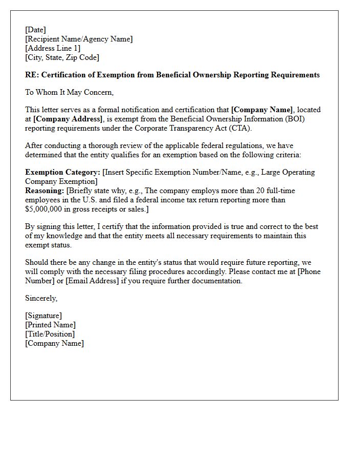 Letter of Exemption from Beneficial Ownership Reporting Requirements
