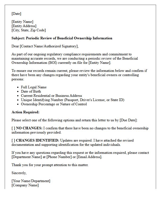 Periodic Review Letter for Beneficial Ownership Information Updates