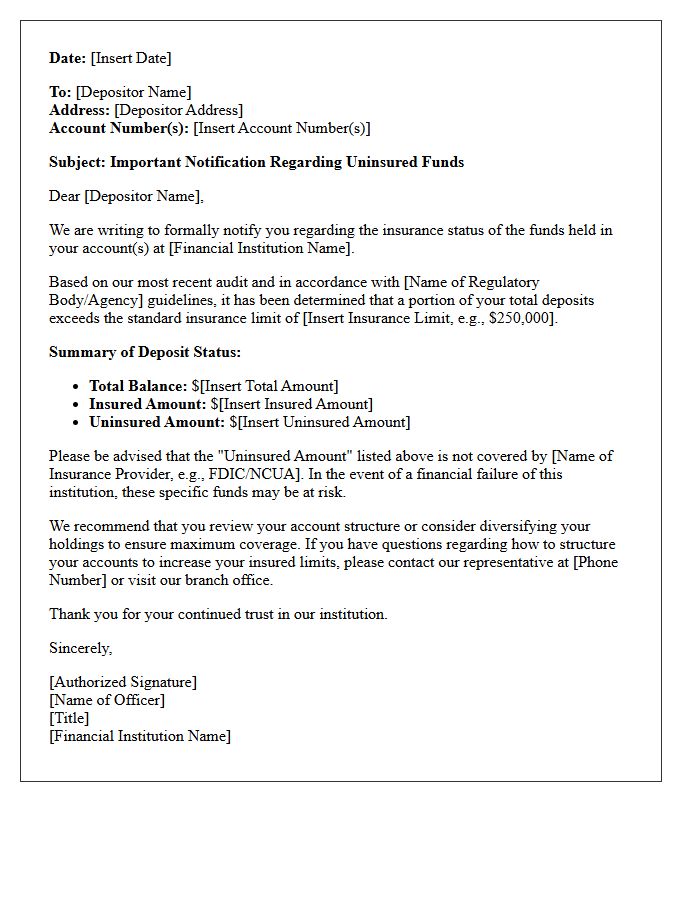 Depositor Notification Letter for Uninsured Funds