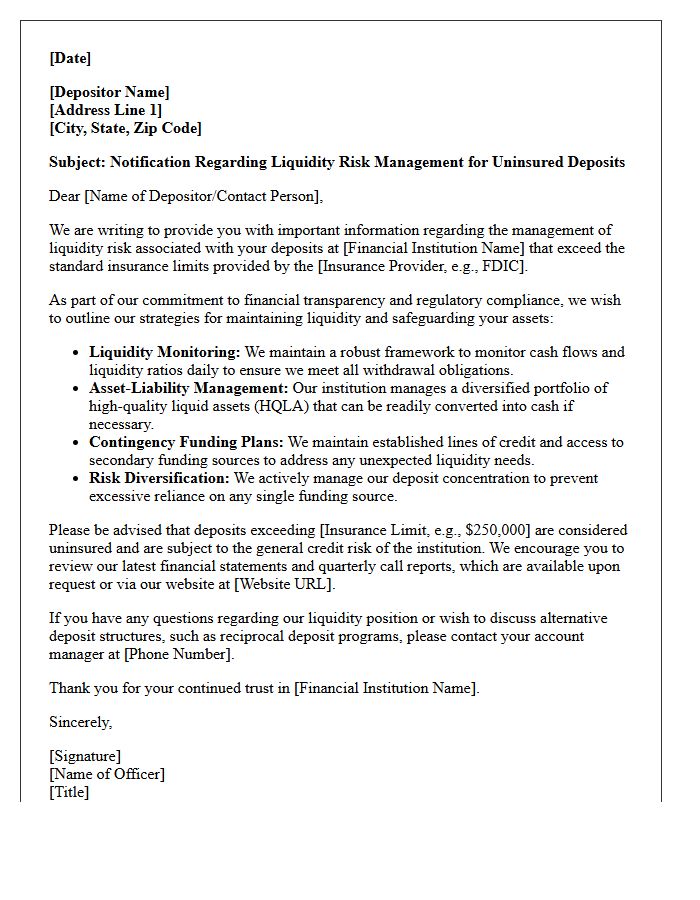 Liquidity Risk Management Letter for Uninsured Deposits