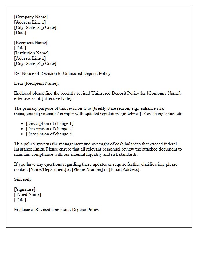Uninsured Deposit Policy Revision Transmittal Letter