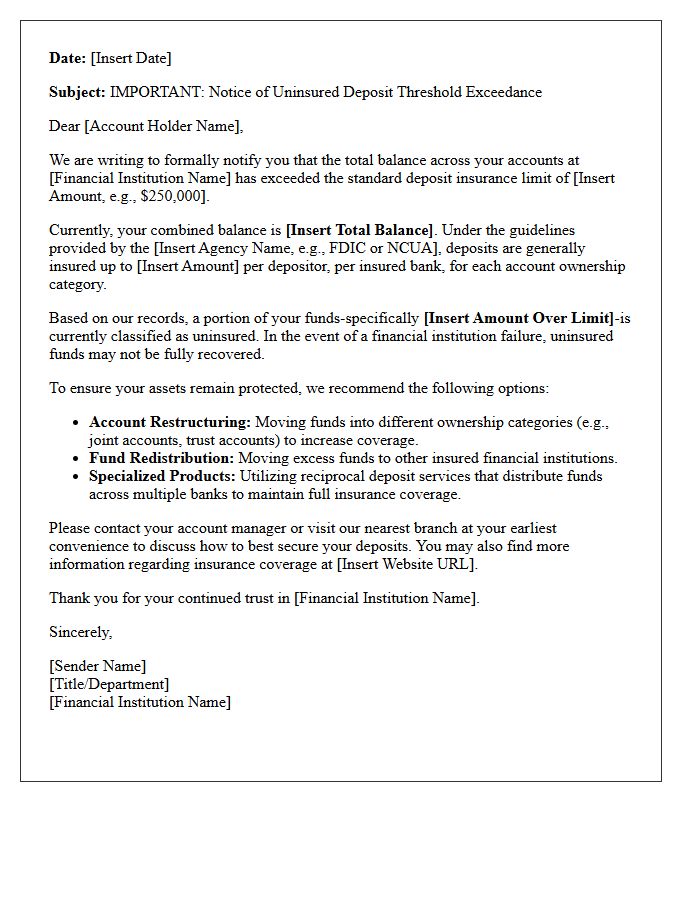 Uninsured Deposit Threshold Exceedance Warning Letter
