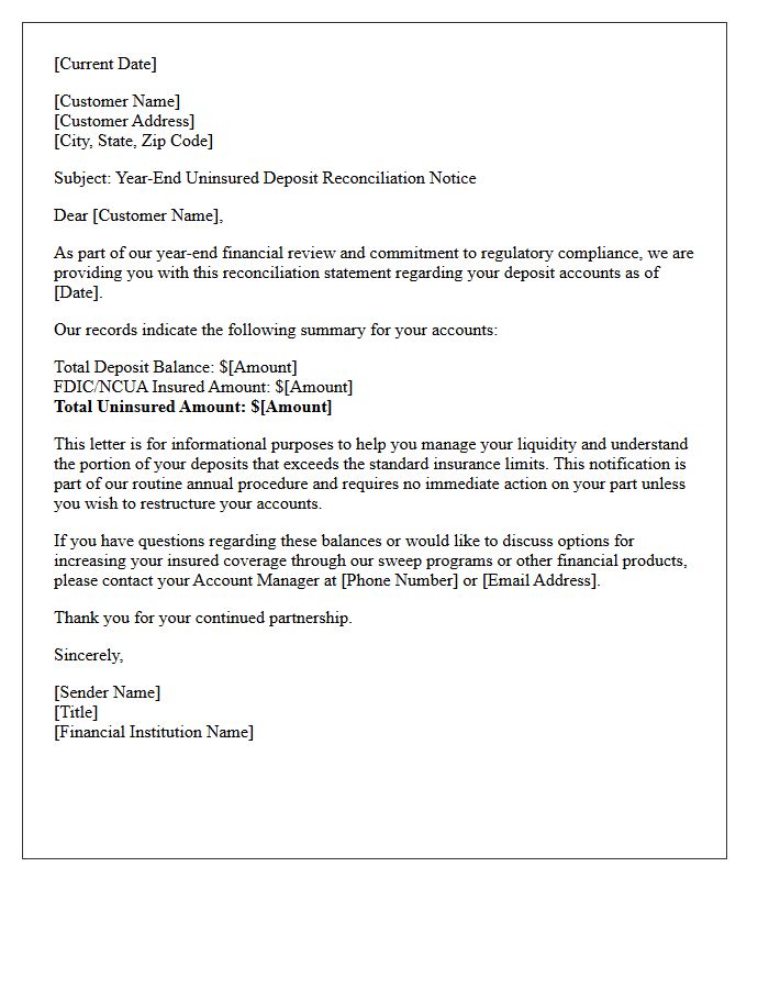 Year-End Uninsured Deposit Reconciliation Letter