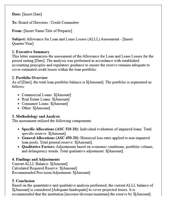 Allowance For Loan And Lease Losses Assessment Letter