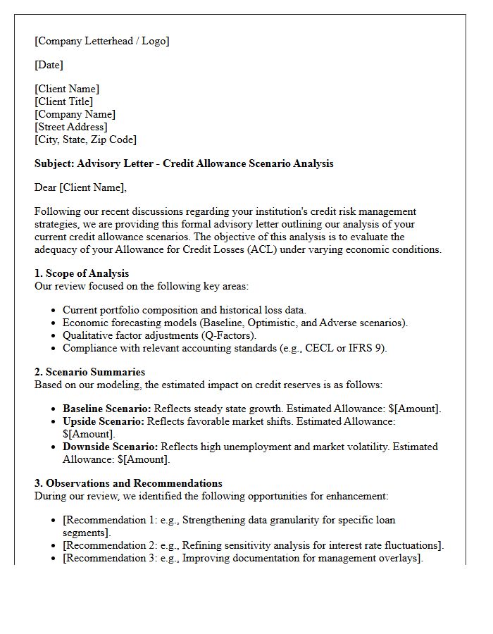 Credit Allowance Scenario Analysis Advisory Letter