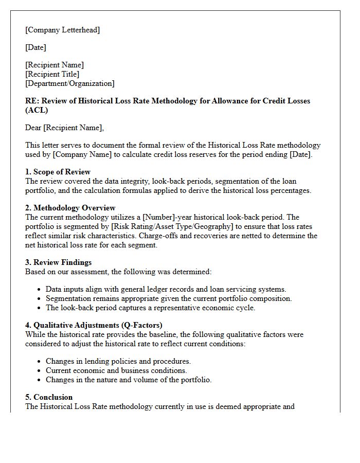 Historical Loss Rate Methodology Review Letter