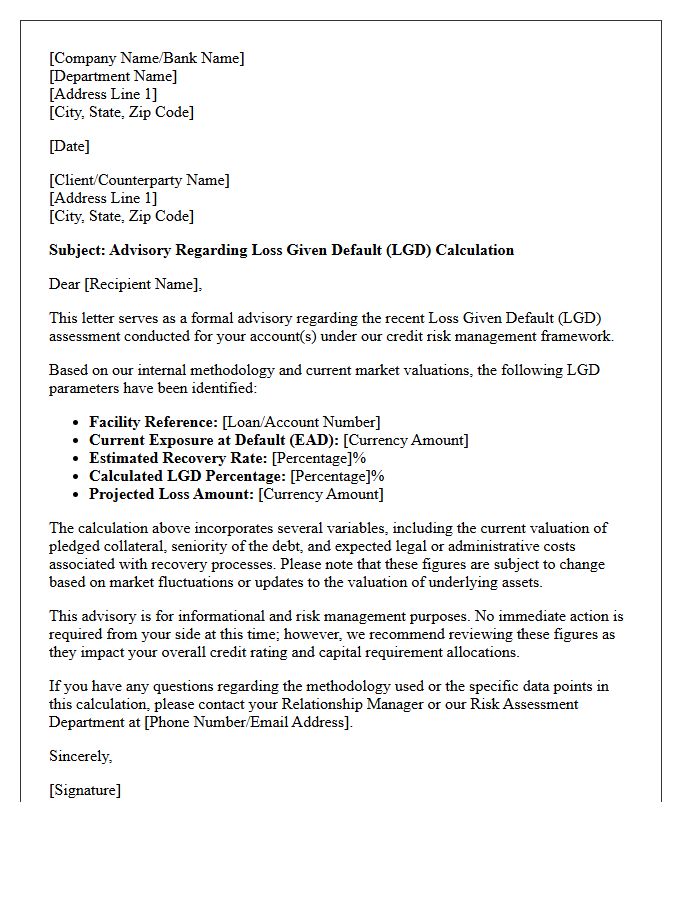 Loss Given Default Calculation Advisory Letter