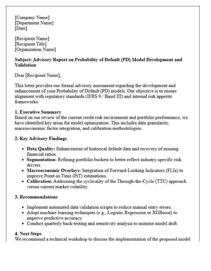 Probability Of Default Modeling Advisory Letter
