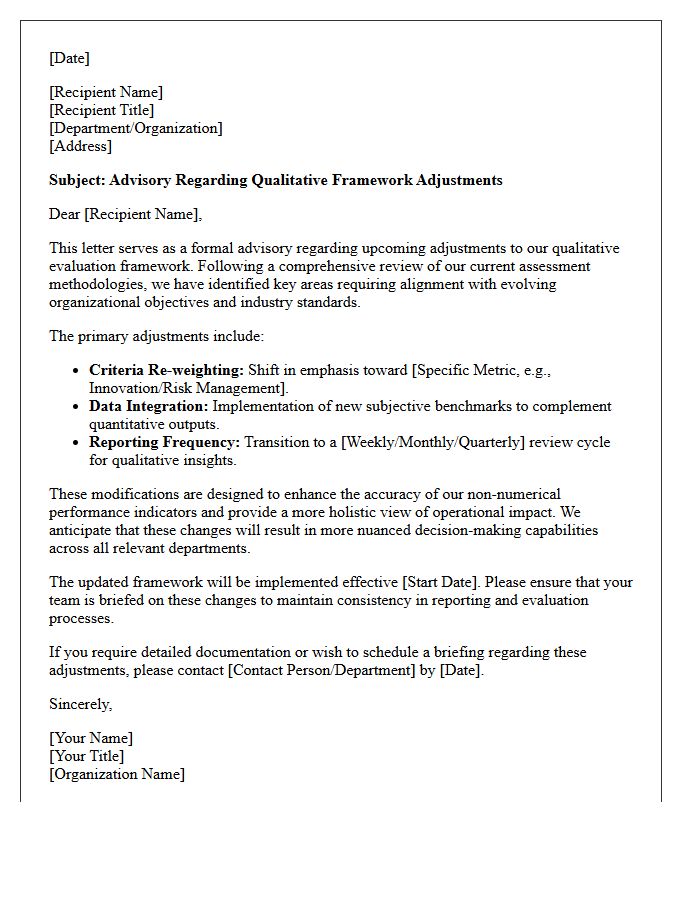 Qualitative Framework Adjustment Advisory Letter