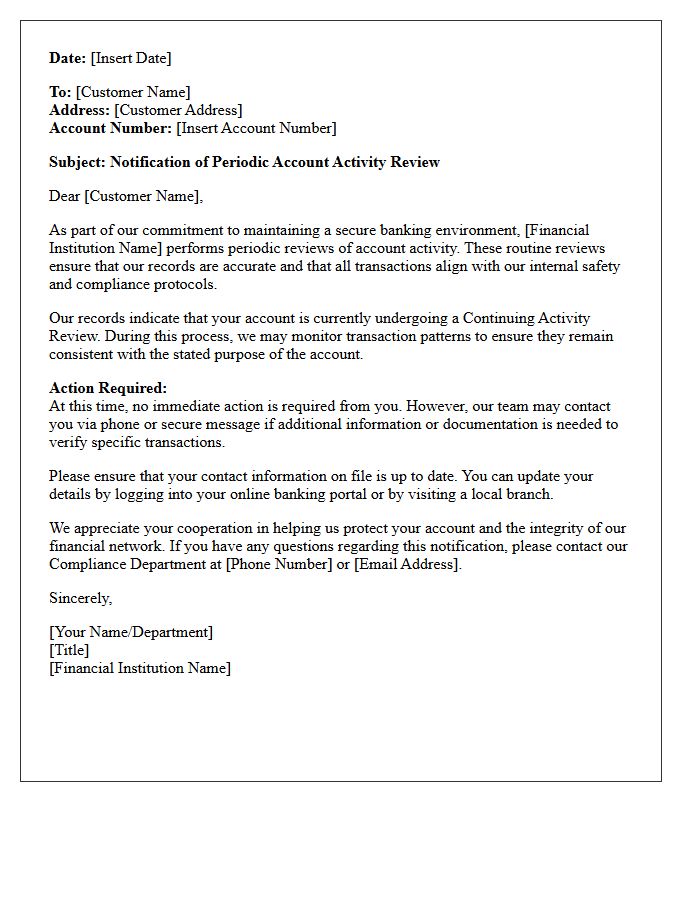 Continuing Activity Review Protocol Letter for Suspicious Accounts