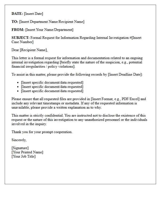 Internal Information Request Letter for Suspicious Investigation