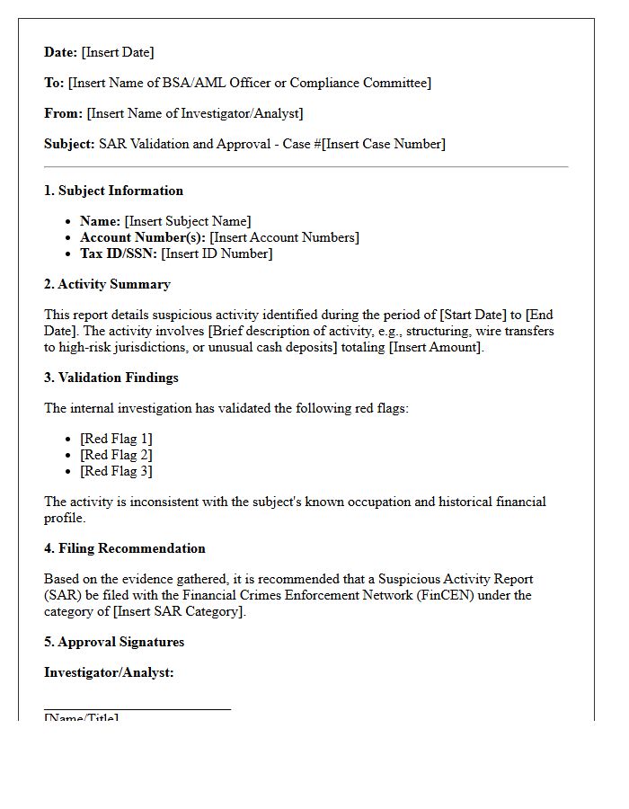 Suspicious Activity Report Validation and Approval Letter