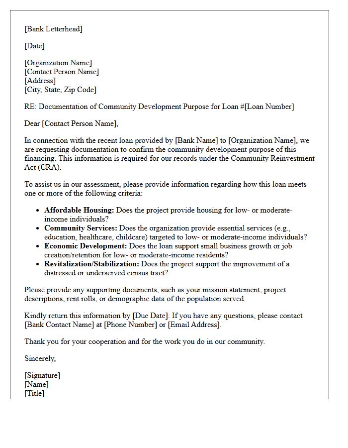 Community Development Lending Documentation Letter