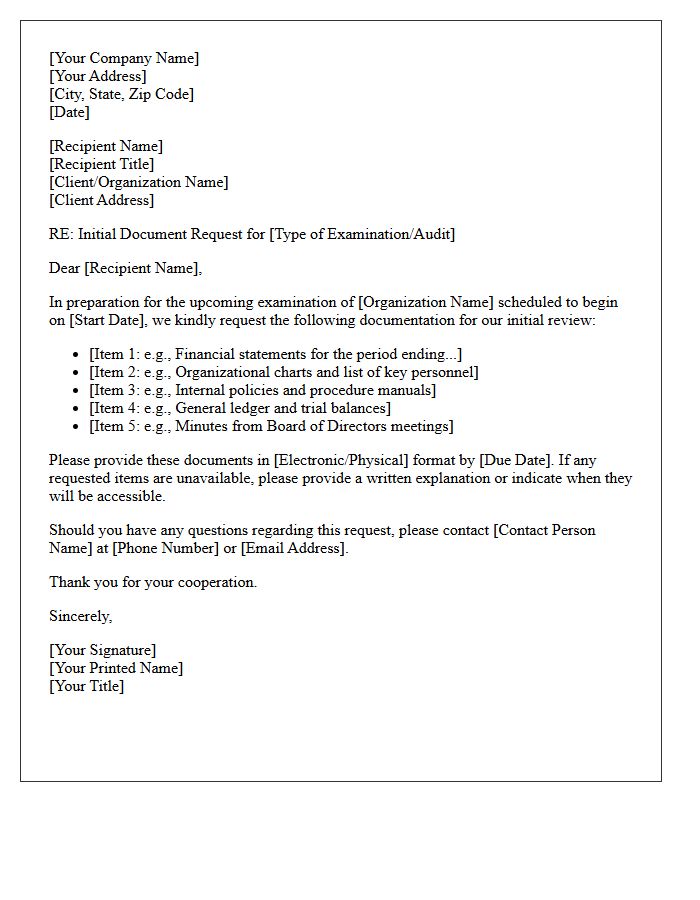 Initial Examination Document Request Letter